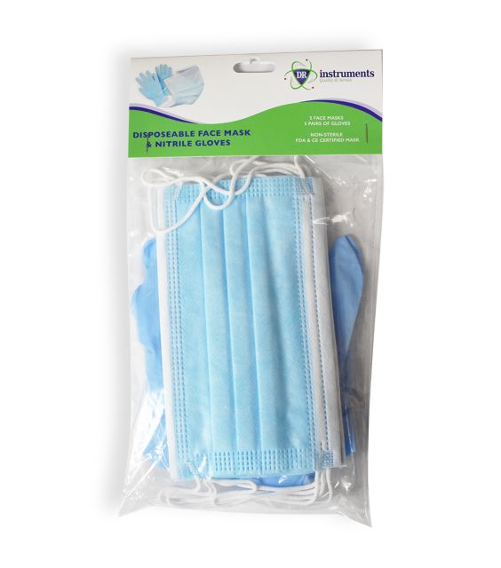 Safety Pack 5 face mask, 5 pairs of Nitrile Gloves, Large