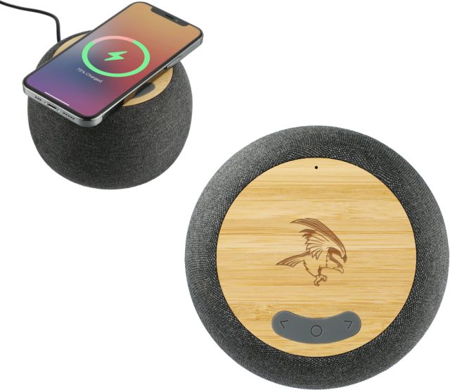 Solano Garm Fabric & Bamboo Speaker with Wireless Charging Solano Community College Falcon Engraved - ONLINE ONLY